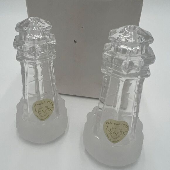 Lenox Crystal Lighthouse Salt and Pepper Shakers with Box - Picture 5 of 7